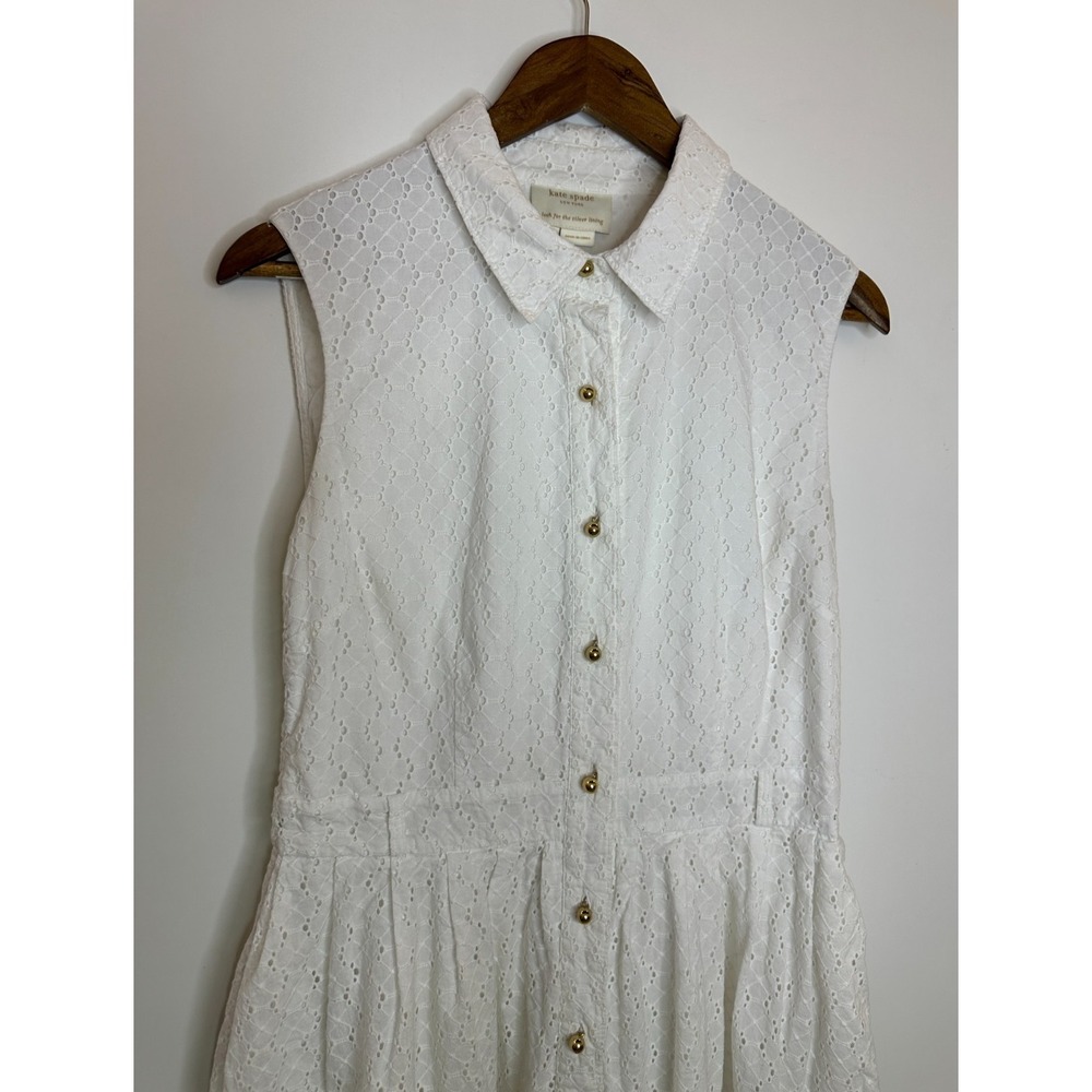Kate Spade New York White Cotton Eyelet Sleeveless Button Front Dress *Altered - Picture 3 of 13